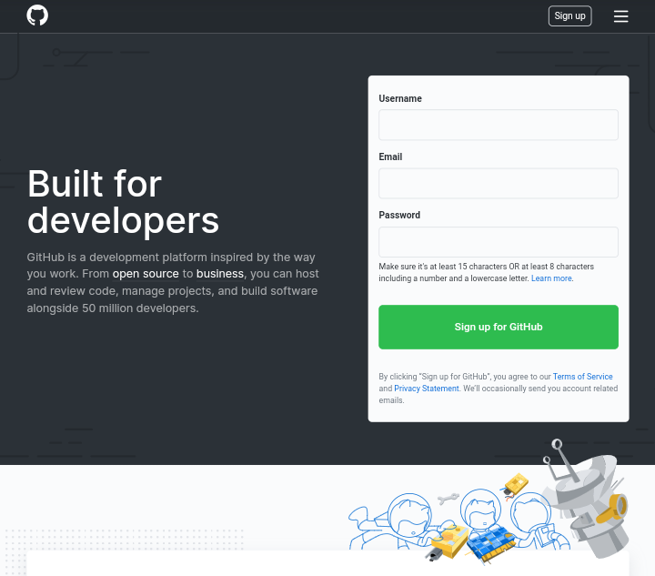 Passo 1 do cadastro no GitHub