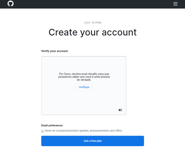 Passo 2 do cadastro no GitHub